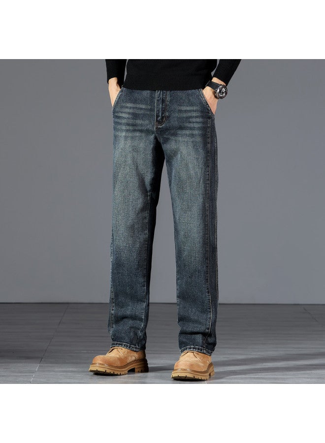 FOLUNSI men's Retro Washed Wide-leg Straight Jeans With Whisker Distressing - Relaxed Fit Casual Trousers - Image 4