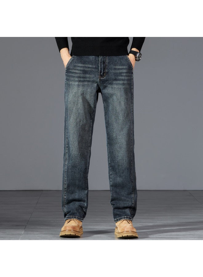 FOLUNSI men's Retro Washed Wide-leg Straight Jeans With Whisker Distressing - Relaxed Fit Casual Trousers - Image 3