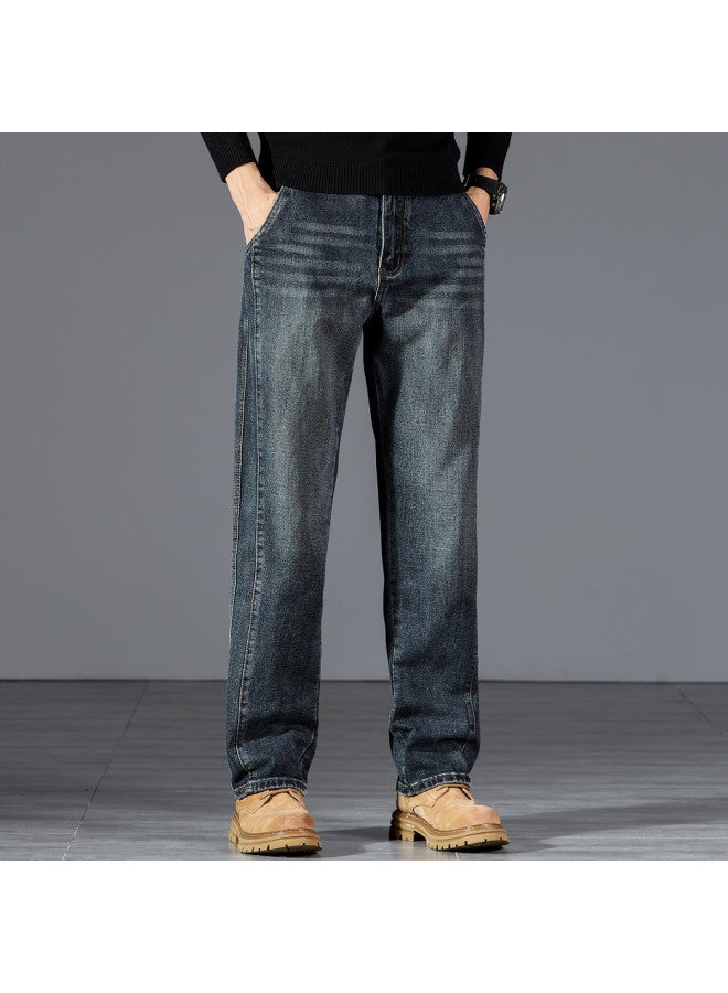 FOLUNSI men's Retro Washed Wide-leg Straight Jeans With Whisker Distressing - Relaxed Fit Casual Trousers - Image 5