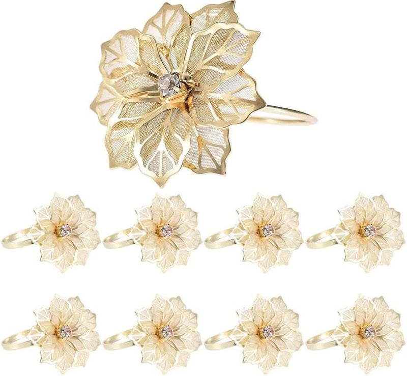 Luckam 8 Pcs Alloy Flower Design Napkin Rings for Wedding Receptions Gifts Holiday Banquet Dinner Table Decoration - Image 1