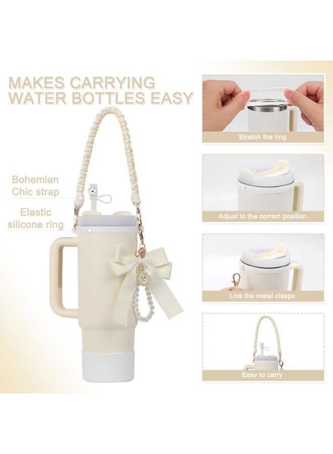 Stanley Cup Accessories Set,  Silicone Stanley Cup Boot, Charms for 30/40oz Tumble, Includes Handle Strap, Silicone Boot, Straw Cover Cap, and Keychain Charms(White) - Image 2