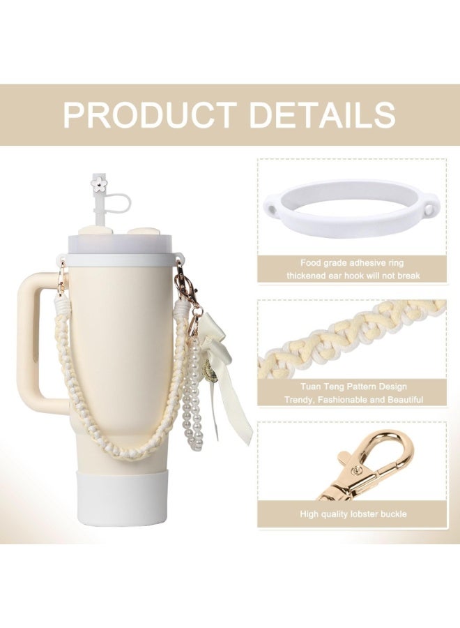 Stanley Cup Accessories Set,  Silicone Stanley Cup Boot, Charms for 30/40oz Tumble, Includes Handle Strap, Silicone Boot, Straw Cover Cap, and Keychain Charms(White) - Image 3