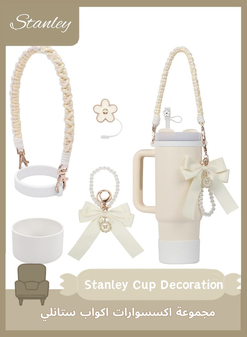 Stanley Cup Accessories Set,  Silicone Stanley Cup Boot, Charms for 30/40oz Tumble, Includes Handle Strap, Silicone Boot, Straw Cover Cap, and Keychain Charms(White) - Image 1