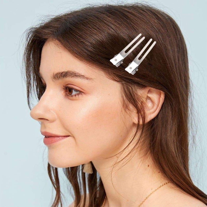Axe Sickle 30 Pcs Hairdressing Double Prong Curl Clips 1.8" Curl Setting Section Hair Clips for Hair Bow Great Pin Curl Clip, Styling Clips for Hair Salon, Barber, Silver. - Image 5