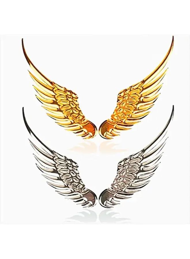 2pcs Silvery Universal Metal 3D Angel Hawk Wings Emblem Badge Decal Sticker For Car Vehicle Accessory - Image 1