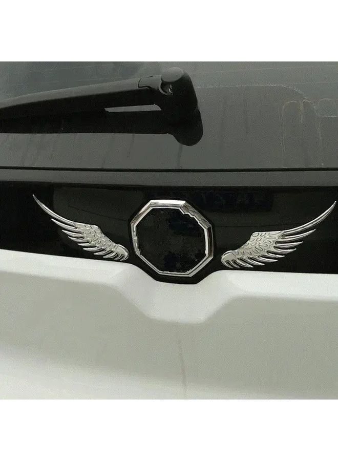2pcs Silvery Universal Metal 3D Angel Hawk Wings Emblem Badge Decal Sticker For Car Vehicle Accessory - Image 2