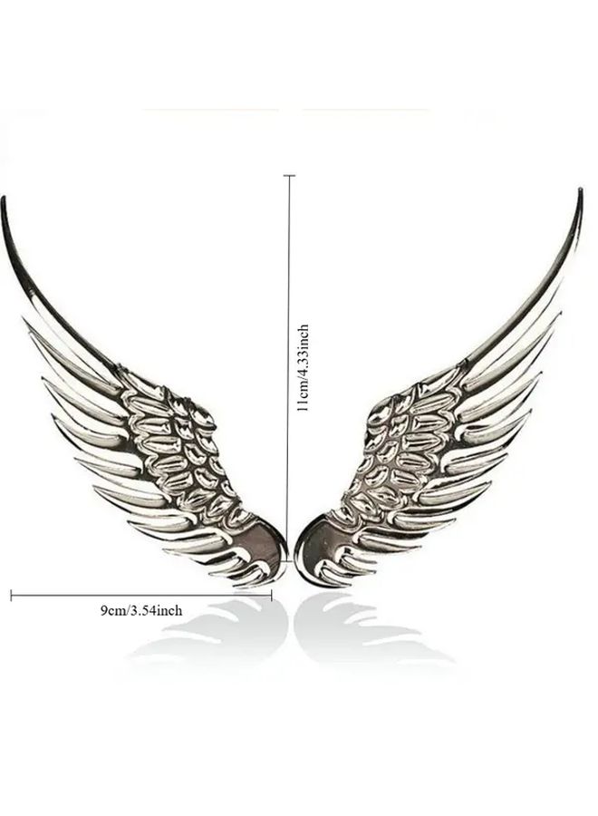 2pcs Silvery Universal Metal 3D Angel Hawk Wings Emblem Badge Decal Sticker For Car Vehicle Accessory - Image 3