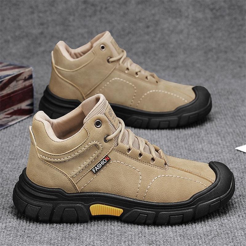Men's Labor Protection Shoes Leather Surface Waterproof Men's Shoes Soft Bottom Anti-collision Head Construction Site Work Shoes Solid Color High-top Leather Shoes - Image 4