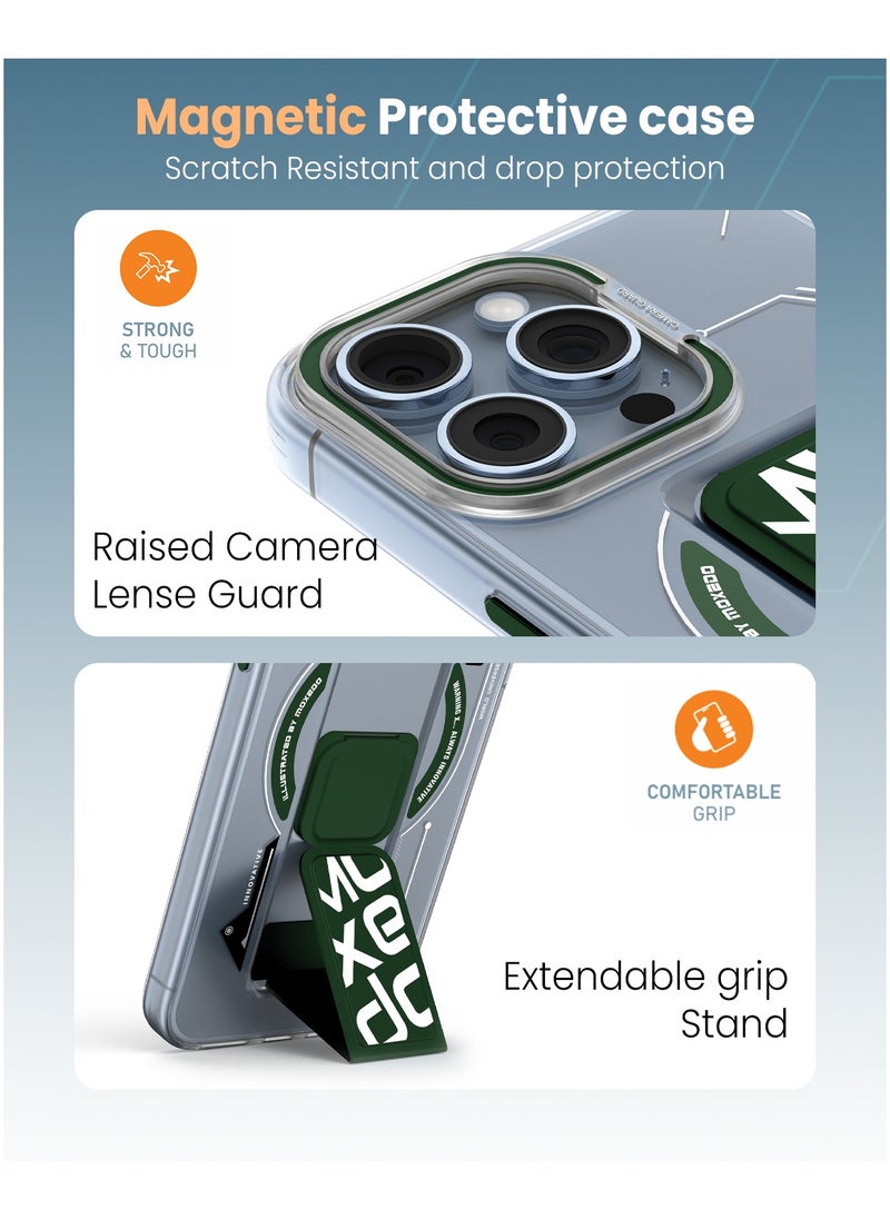 Moxedo Moxedo Magnetic Protective Case Scratch Resistant Drop Protection with Built-in Extendable Grip Stand Compatible for iPhone 13 Pro Max 6.7 inch - Green  - Image 3