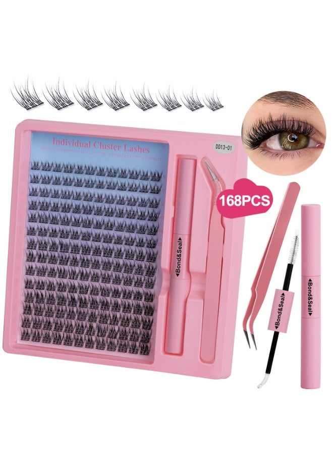 يلا بيك مجموعة رموش صناعية سميكة ومجعدة على شكل حرف D، مكونة من 168 مجموعة، مع ملقط رموش وفرشاة لاصقة مزدوجة. - Image 1