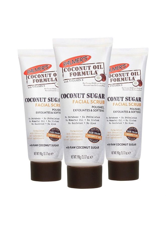 PALMER'S Coconut Oil Formula Coconut Sugar Facial Scrub Exfoliator, Face Scrub to Gently Exfoliate Away Dirt and Dead Skin Cells with Chamomile to Soften & Calm, 3.17 Ounces (Pack of 3) - Image 1