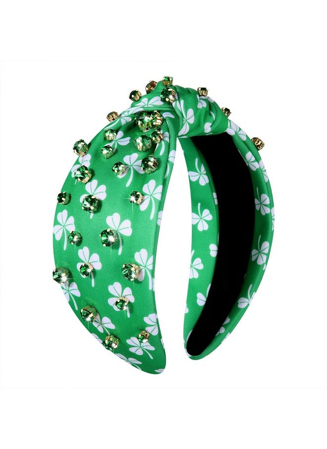 PHALIN - St.Patrick'S Day Headband For Women Shamrock Knotted Headband Embellished Green Crystal Rhinestone Headband Irish Lucky Leaf Hat St.Patrick'S Day Accessories Gifts (Shamrock 1) - Image 1