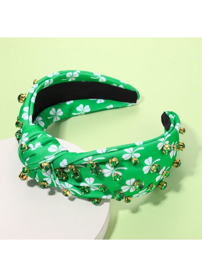 PHALIN - St.Patrick'S Day Headband For Women Shamrock Knotted Headband Embellished Green Crystal Rhinestone Headband Irish Lucky Leaf Hat St.Patrick'S Day Accessories Gifts (Shamrock 1) - Image 1