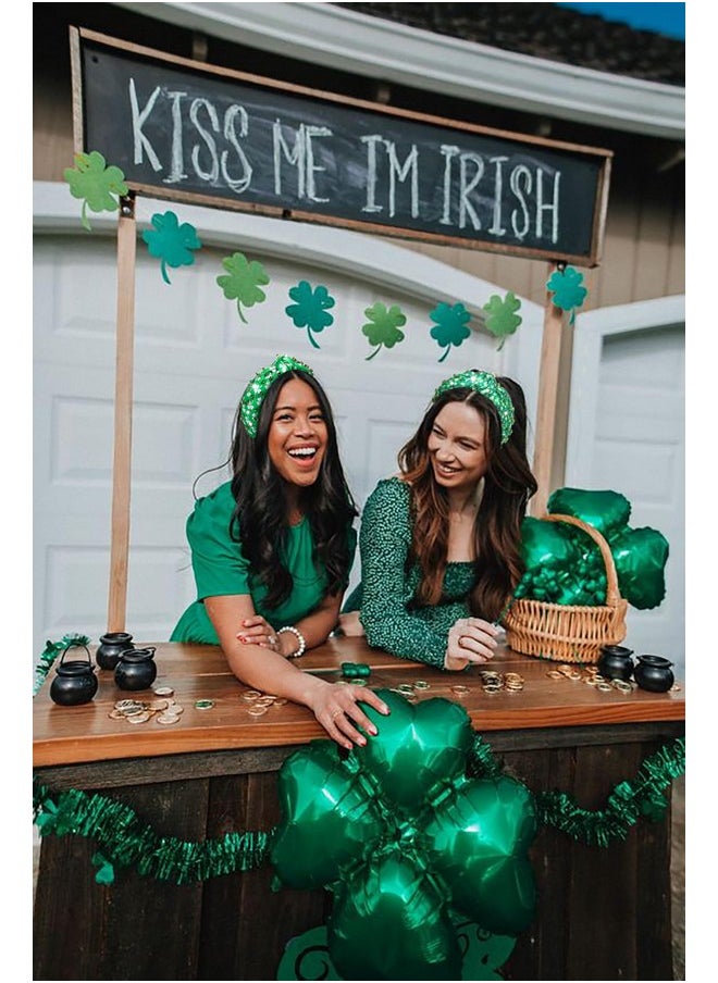 PHALIN - St.Patrick'S Day Headband For Women Shamrock Knotted Headband Embellished Green Crystal Rhinestone Headband Irish Lucky Leaf Hat St.Patrick'S Day Accessories Gifts (Shamrock 1) - Image 1