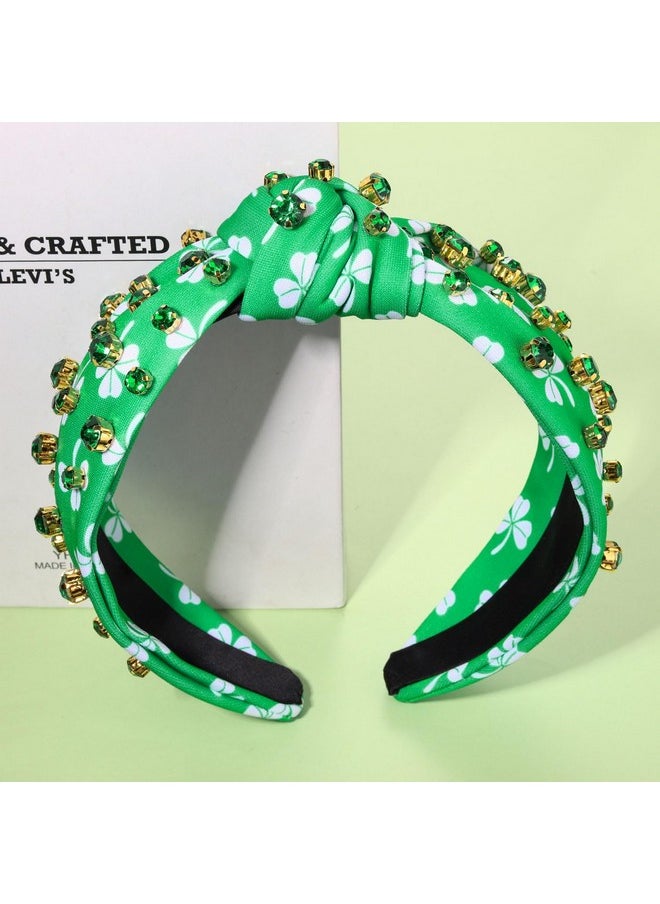 PHALIN - St.Patrick'S Day Headband For Women Shamrock Knotted Headband Embellished Green Crystal Rhinestone Headband Irish Lucky Leaf Hat St.Patrick'S Day Accessories Gifts (Shamrock 1) - Image 1