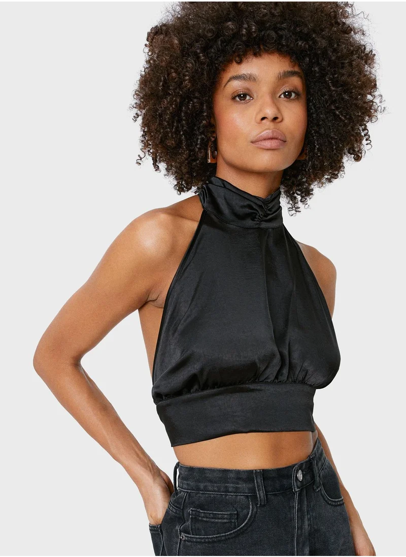 NASTY GAL Halter Neck Knitted Crop Top