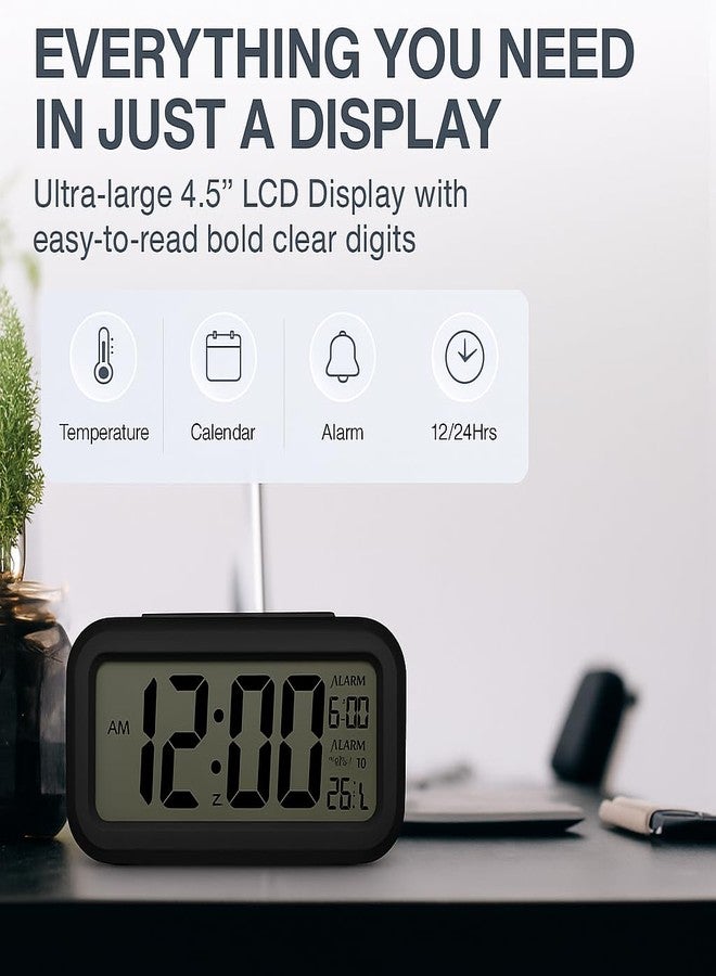 IDELLA Digital Alarm Clock with Automatic Sensor, Date and Temperature Display, 4.5 Inch LCD Display with Easy to Ready Bold Digits Digital Table Clock for Home, Office, Corporate Use (Black Analog) - Image 5