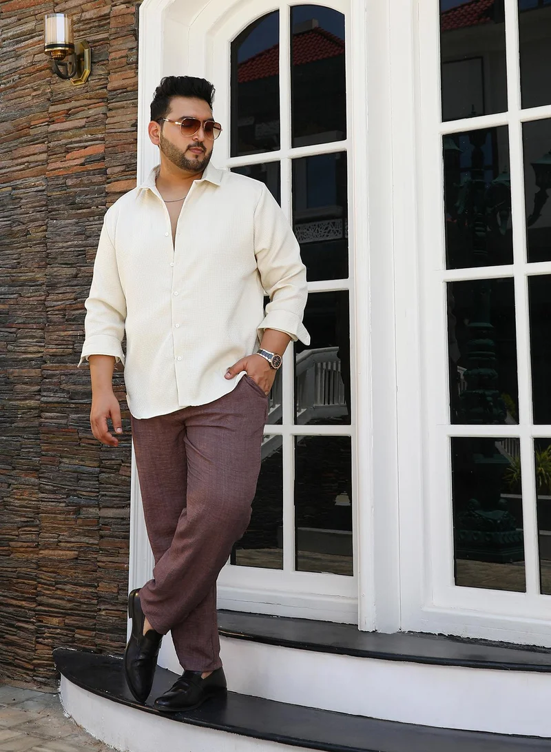 Instafab Plus Instafab Plus Men's Off-White Interweave-Tactile Shirt For Casual Wear | Spread Collar | Long Cuffed Sleeves | Button Closure | Plus Size Shirt Crafted With Comfort Fit For Everyday Wear