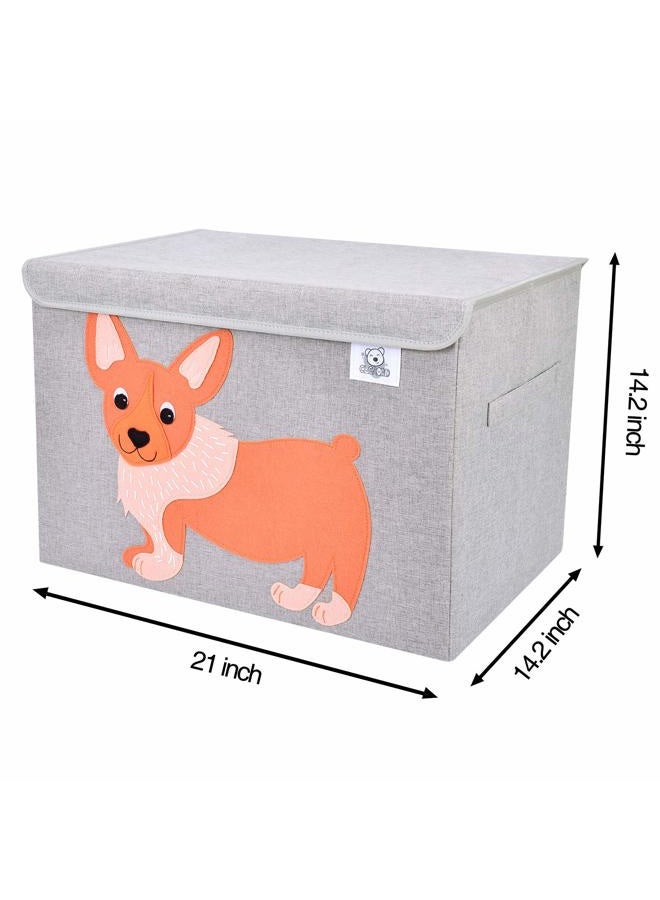 CLCROBD Foldable Large Kids Toy Chest with Flip-Top Lid, Collapsible Fabric Animal Toy Storage Organizer/Bin/Box/Basket/Trunk for Toddler, Children and Baby Nursery (Dog) - Image 3
