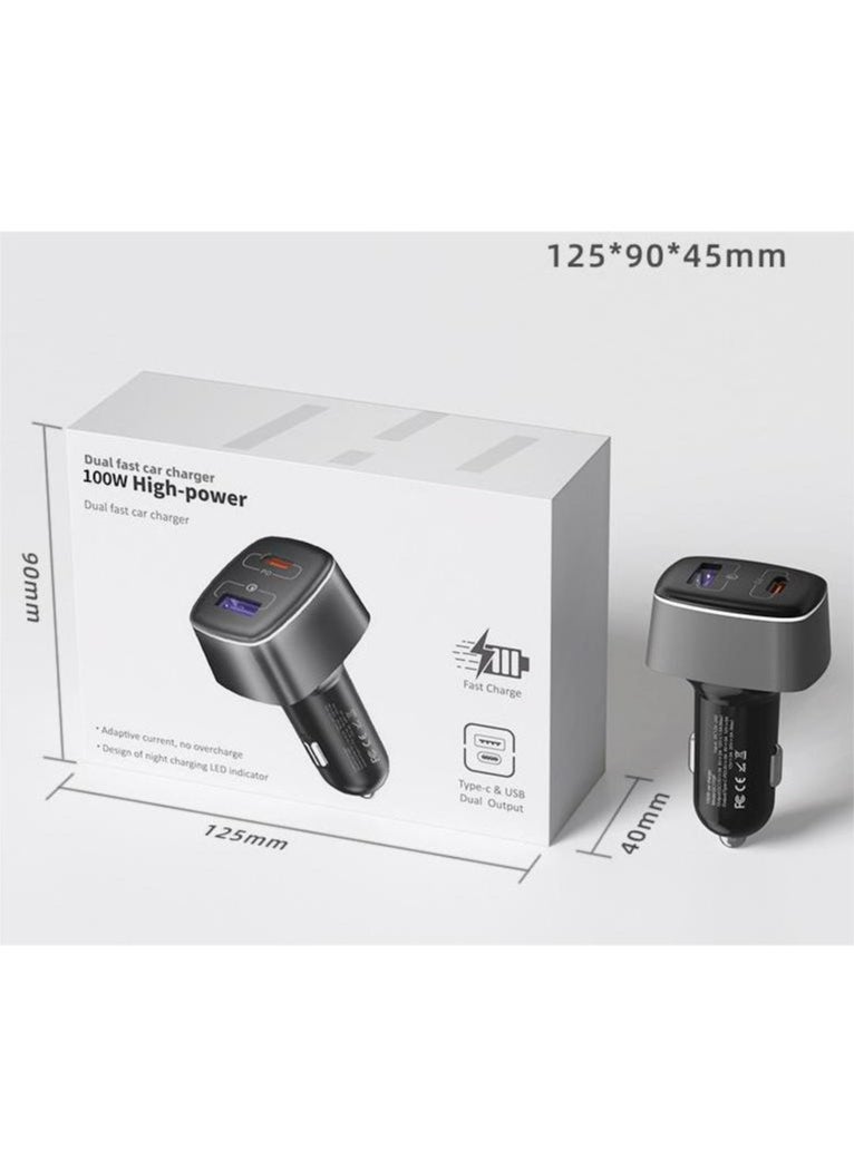 83W Car Charger Fast Charging Dual USB Ports Black