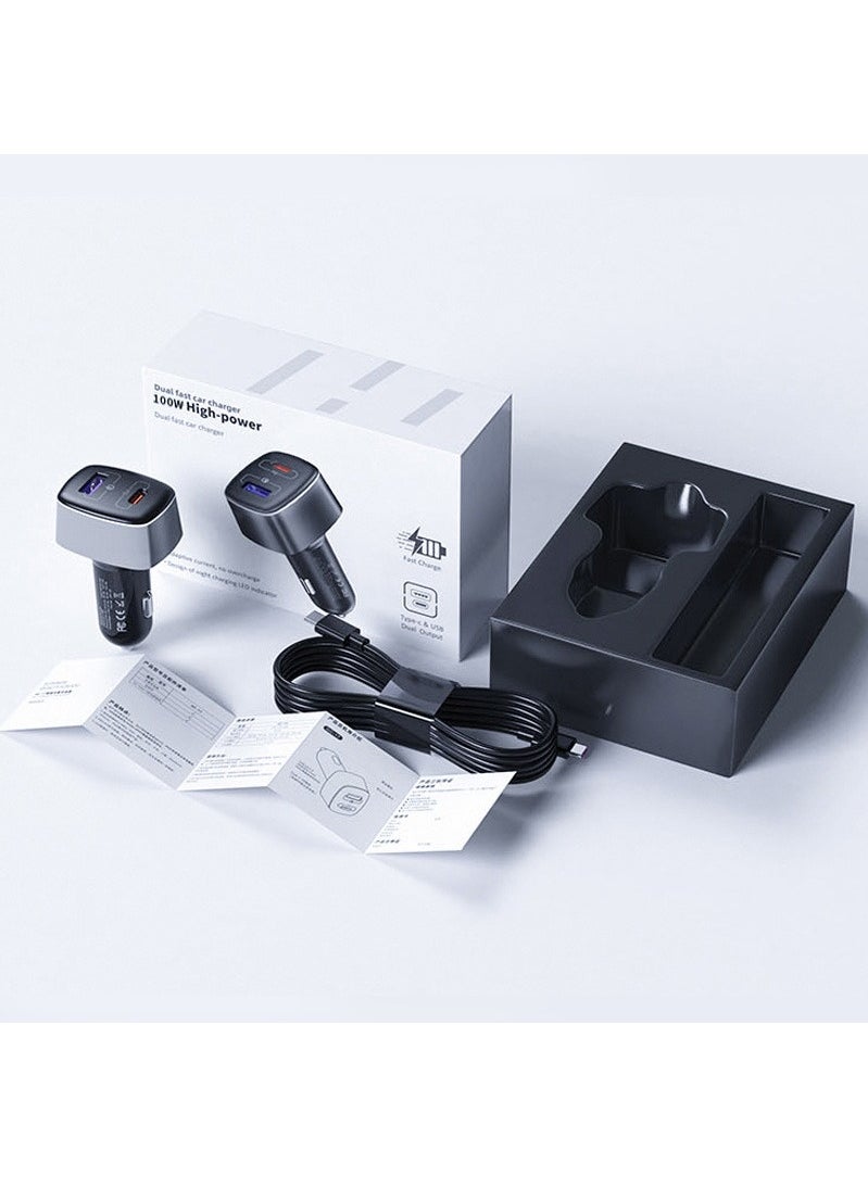 83W Car Charger Fast Charging Dual USB Ports Black