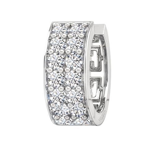 HIGHSPARK 925 Silver Men's Hoop Double Line Studded Earring | 92.5 Sterling Silver and Diamond like Brilliance Zirconia | Single Hoop for Men | Lovely Gift - CZ Two Line - Image 1