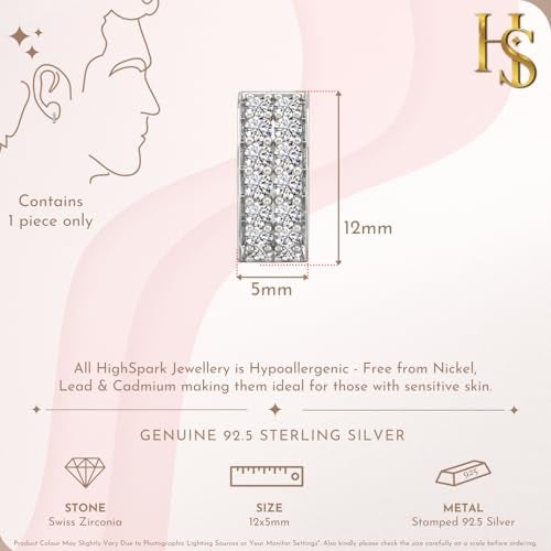 HIGHSPARK 925 Silver Men's Hoop Double Line Studded Earring | 92.5 Sterling Silver and Diamond like Brilliance Zirconia | Single Hoop for Men | Lovely Gift - CZ Two Line - Image 2
