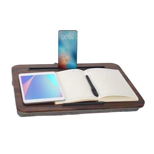 YUELAKE Portable Laptop Desk Fits Up to 16“ Laptops, with Tablet Slot, Built-in Cushion, Great for Home & Office,Lap Desk for Laptop,Lap Desk with Cushion (Rustic Brown, Medium) - Image 1