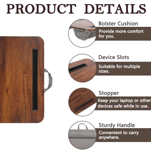 YUELAKE Portable Laptop Desk Fits Up to 16“ Laptops, with Tablet Slot, Built-in Cushion, Great for Home & Office,Lap Desk for Laptop,Lap Desk with Cushion (Rustic Brown, Medium) - Image 5