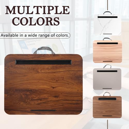 YUELAKE Portable Laptop Desk Fits Up to 16“ Laptops, with Tablet Slot, Built-in Cushion, Great for Home & Office,Lap Desk for Laptop,Lap Desk with Cushion (Rustic Brown, Medium) - Image 3