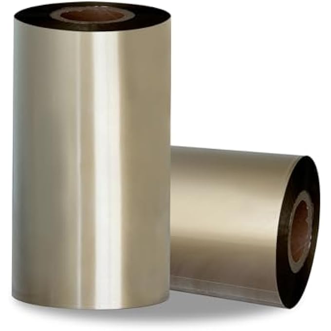 2 ROLLS 4.33" X 984'(110MM X 300M) GOLD, WAX/RESIN THERMAL TRANSFER RIBBON, CORE 1", INK OUTSIDE, BARCODE RIBBON COMPATIBLE WITH ZEBRA PRINTER - Image 1