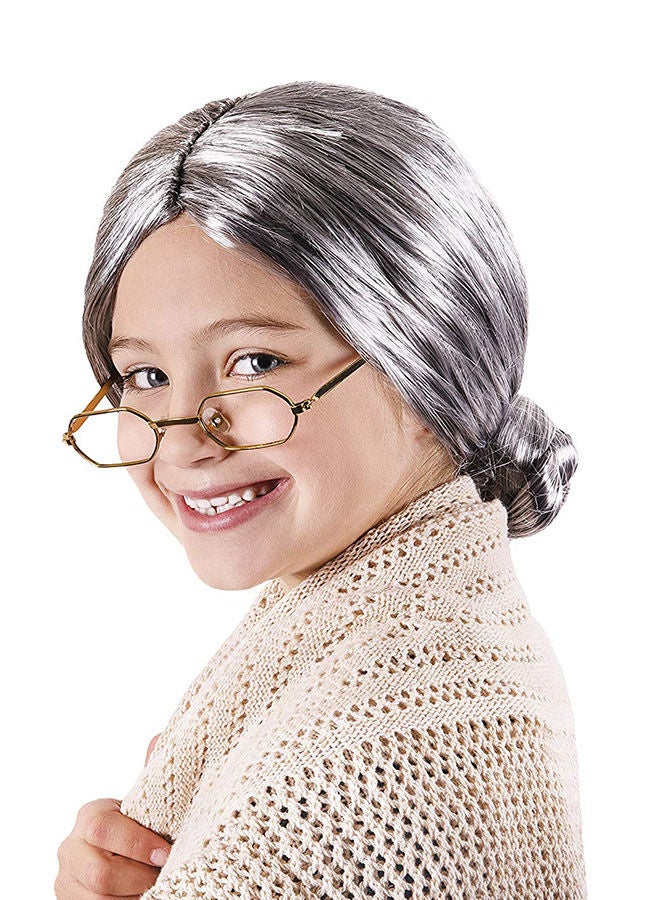 شعرٌ مستعار قصير بشكل كعكة سيدة عجوز رمادي