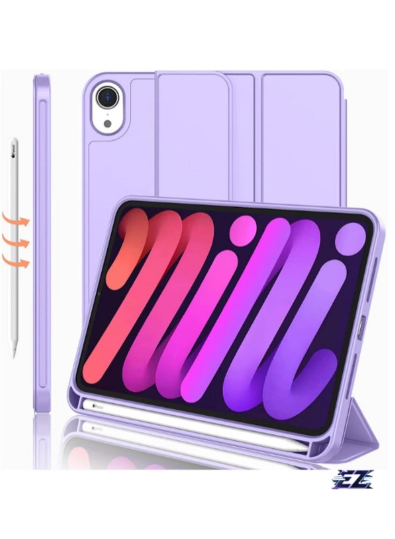 ELTRAZONE iPad Mini 7 Case 2024 – A17 Pro 8.3-Inch 7th Generation Case with Pencil Holder, Trifold Stand, and Soft TPU Back, Purple - Image 1