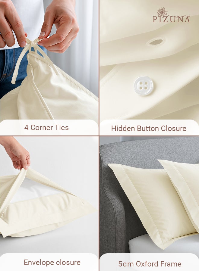 Pizuna Pure Combed Cotton GCC King Duvet Cover 220x240 cm New Ivory, 400 Thread Count Cool Breathable 100% Long Staple Cotton Sateen Weave Quilt Cover with 2 Pillowcases (White Bedding Set) - Image 4