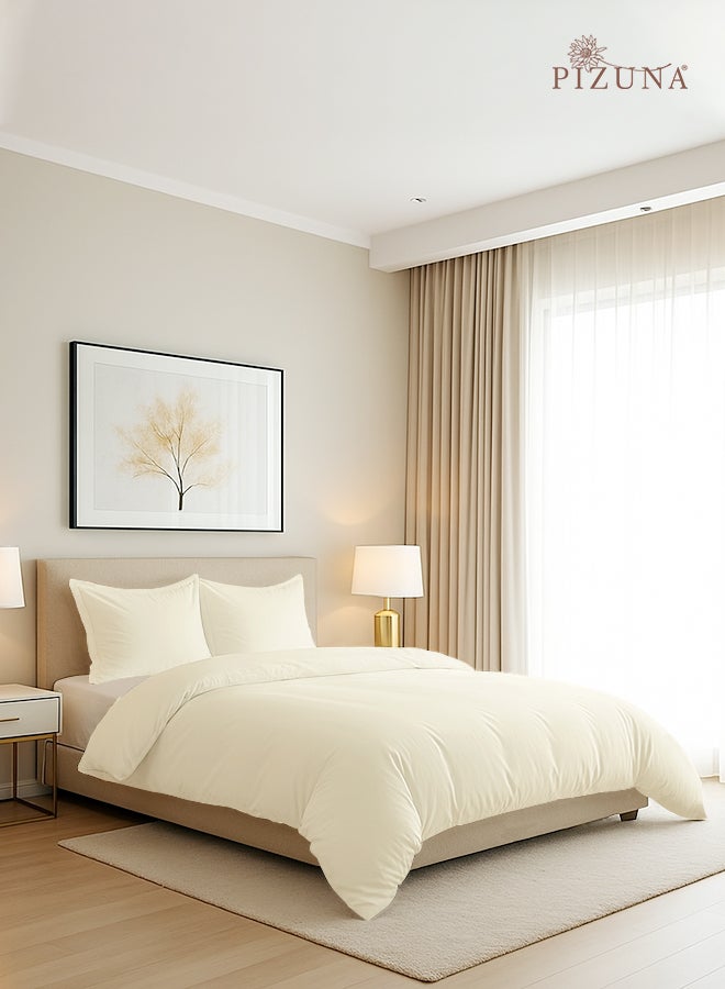 Pizuna Pure Combed Cotton GCC King Duvet Cover 220x240 cm New Ivory, 400 Thread Count Cool Breathable 100% Long Staple Cotton Sateen Weave Quilt Cover with 2 Pillowcases (White Bedding Set) - Image 1