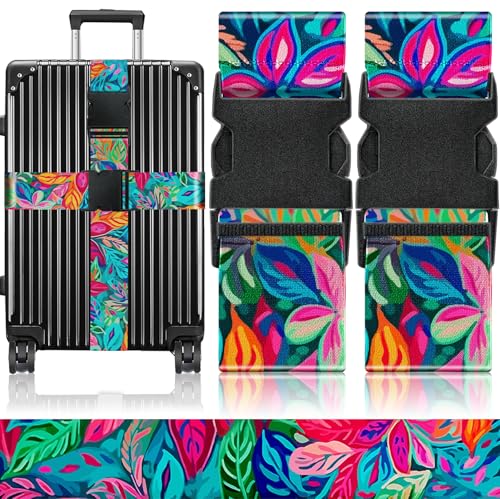 Slohif Luggage Straps for Suitcases Travel Belt Accessories Luggage Connector Identifiers Over Handle with Buckle Unique Nylon Adjustable Strap for Sleeping Bag Car Seat Colorful Leaf (2 Pack) - Image 1