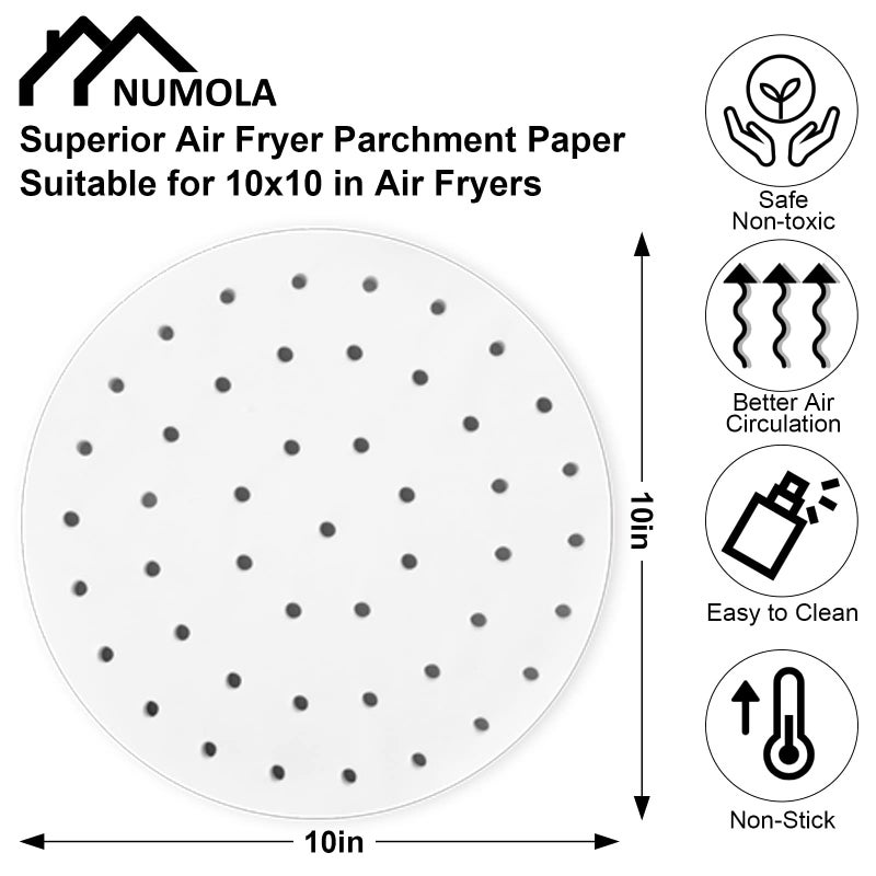 Numola Air Fryer Parchment Paper Liners, 100 Pcs Disposable Papers Liner for Baking, 10 Inch Safe and Non-stick Steamer Liner for Microwave, Oven, Steaming Basket - Image 2