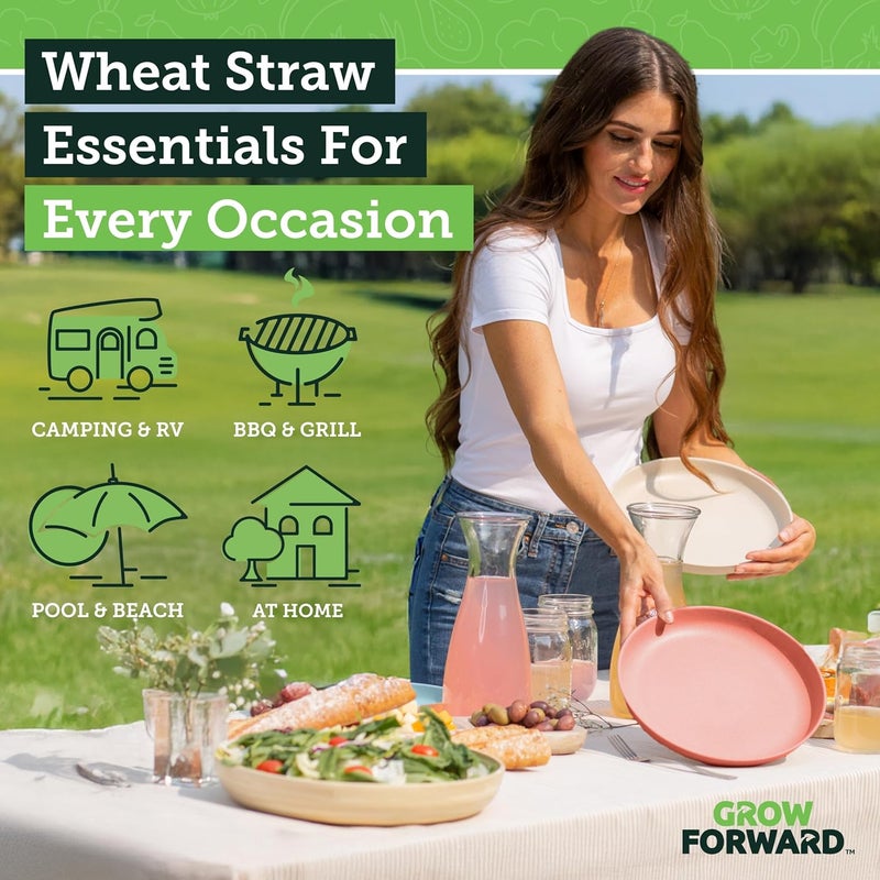 Grow Forward Premium Wheat Straw Plates and Bowls Sets - 8-Piece Wheat Straw Dinnerware Sets - Unbreakable & Reusable Microwave Safe Plastic Dinner Plates for Outdoors, RV, Camping Dishes - Tropical - Image 2