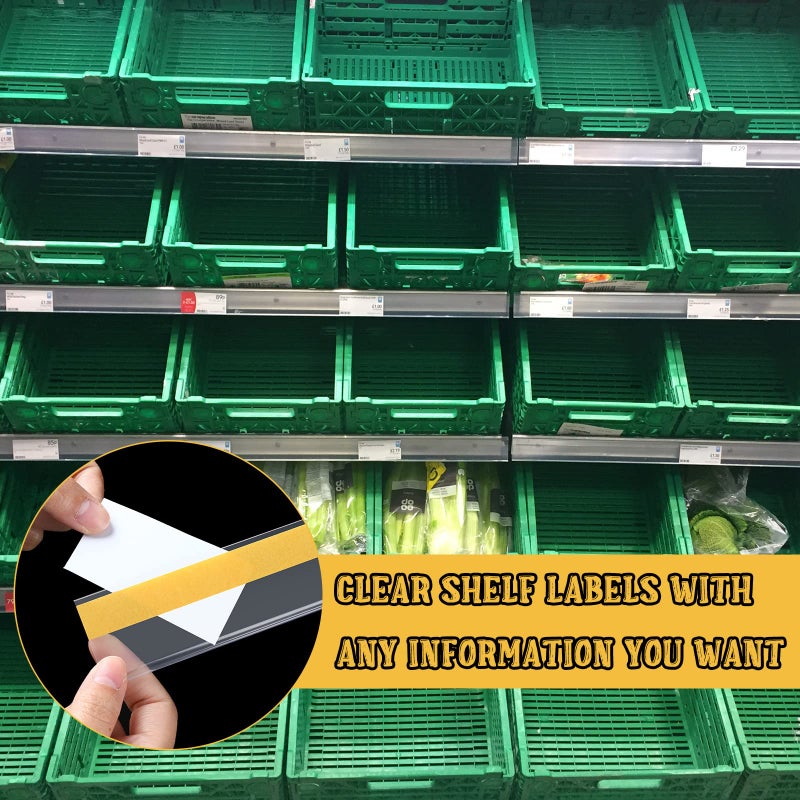 Fainne 25 Pcs Shelf Label Strips 1.25''H x 27" L Self Adhesive Shelf Label Holder Gondola Price Tag Stick on Plastic Clear Ticket Channel for Metal Wood Plastic Rack(White) - Image 5