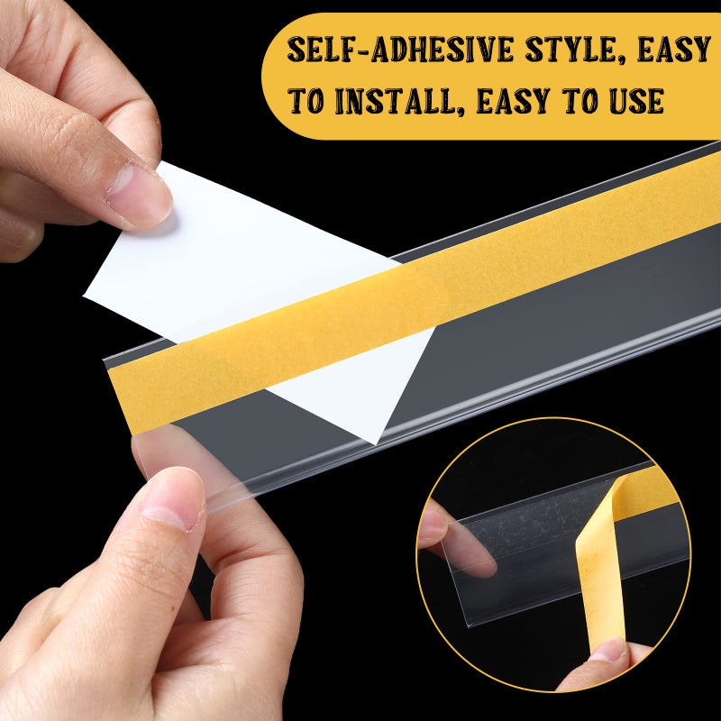 Fainne 25 Pcs Shelf Label Strips 1.25''H x 27" L Self Adhesive Shelf Label Holder Gondola Price Tag Stick on Plastic Clear Ticket Channel for Metal Wood Plastic Rack(White) - Image 3