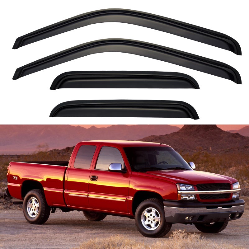 YQAUTEC Window Visors Rain Guards for 1999-2006 Chevy Silverado/GMC Sierra 1500/2500/ 3500/ 2500HD, Window Vent Wind Deflectors Visors Shades for 2007 Silverado/Sierra Classic Model - Extended Cab - Image 1