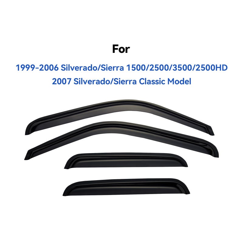 YQAUTEC Window Visors Rain Guards for 1999-2006 Chevy Silverado/GMC Sierra 1500/2500/ 3500/ 2500HD, Window Vent Wind Deflectors Visors Shades for 2007 Silverado/Sierra Classic Model - Extended Cab - Image 3