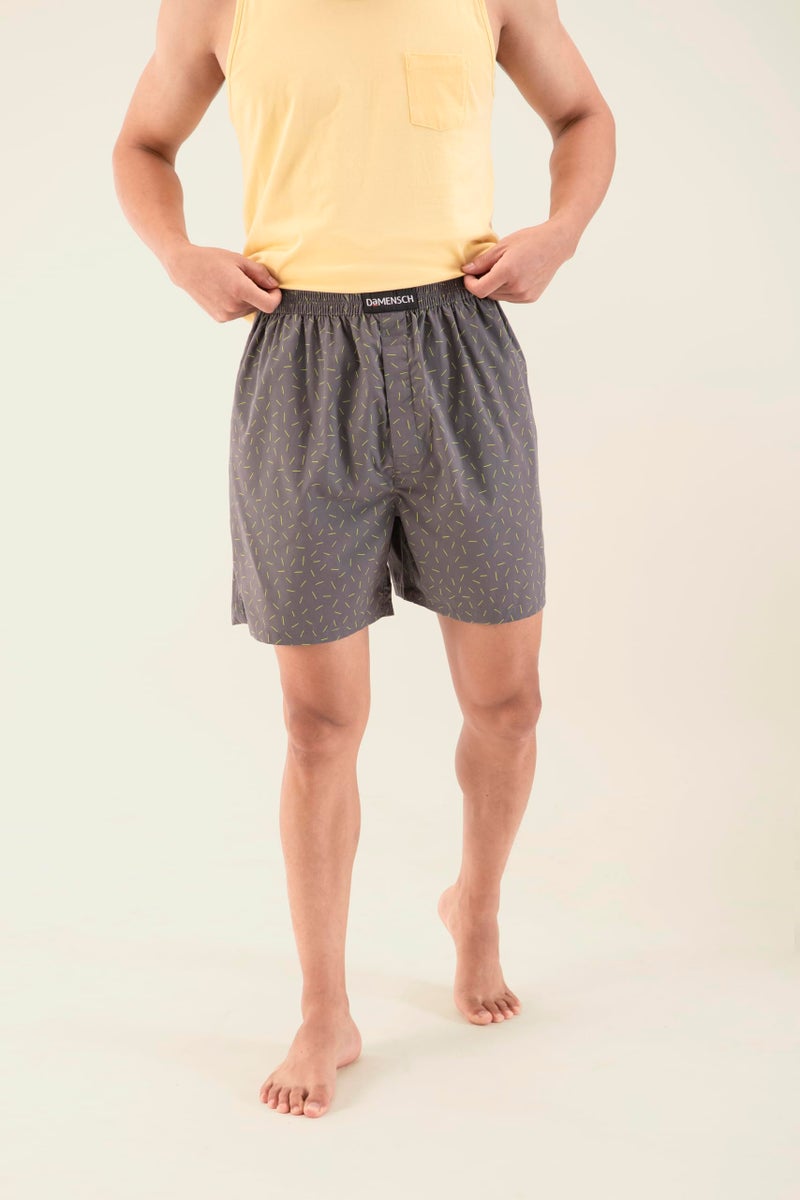DAMENSCH Regular Fit 100% Cotton Boxer Shorts Soft & Durable Fabric Side Pockets Microfiber Waistband Breeze Ultra-Light Printed Boxer for Men Pack of 1 - Alberta Grey - M - Image 4