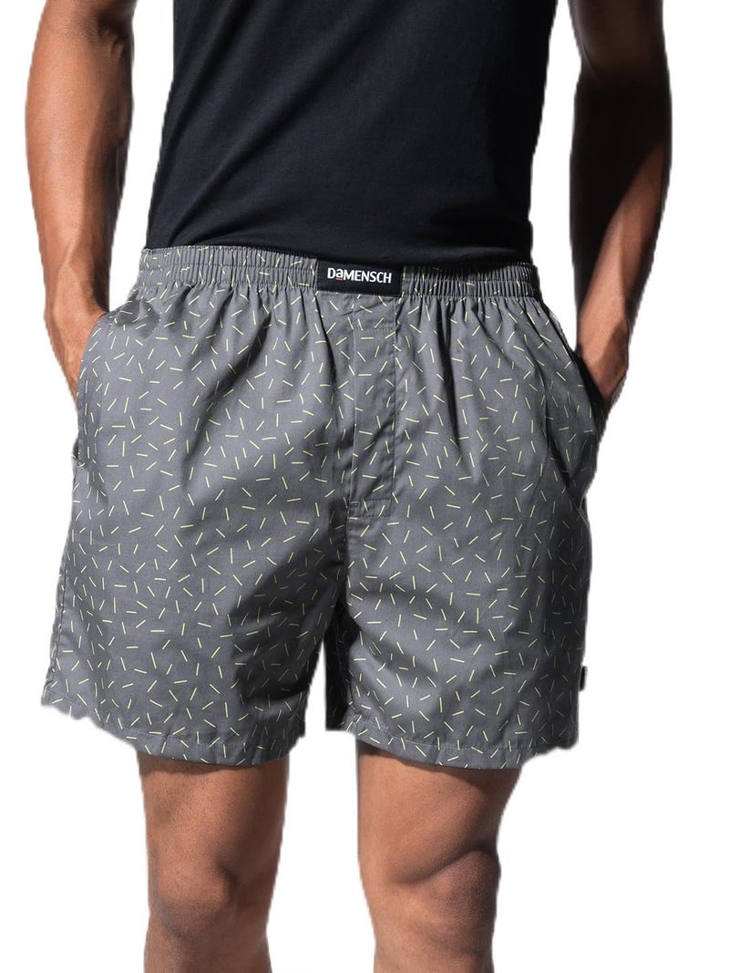DAMENSCH Regular Fit 100% Cotton Boxer Shorts Soft & Durable Fabric Side Pockets Microfiber Waistband Breeze Ultra-Light Printed Boxer for Men Pack of 1 - Alberta Grey - M - Image 1
