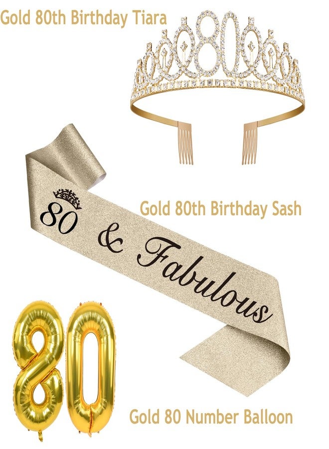 YeohJoy 80th Birthday Decorations for Women Gold with 80th Birthday Sash and Tiara, Cake Topper and Candles, Number Balloons, 80 Year Old Gifts for Women - Image 3