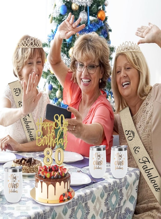 YeohJoy 80th Birthday Decorations for Women Gold with 80th Birthday Sash and Tiara, Cake Topper and Candles, Number Balloons, 80 Year Old Gifts for Women - Image 5