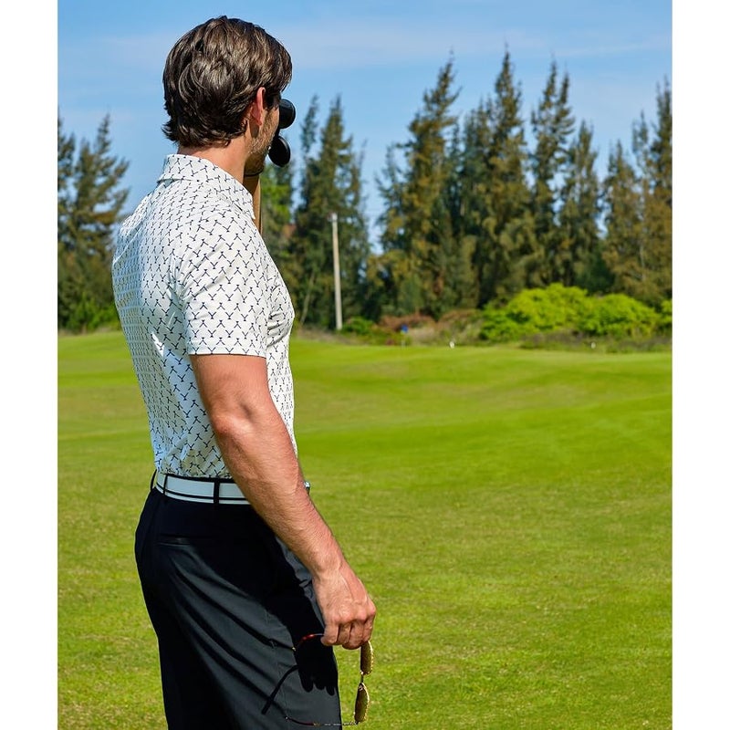 ZITY Mens Golf Shirts Short Sleeve Print Patterns Performance Moisture Wicking Polo Shirt - Image 3