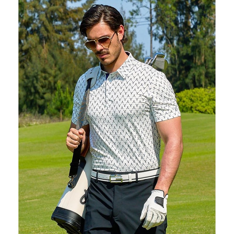 ZITY Mens Golf Shirts Short Sleeve Print Patterns Performance Moisture Wicking Polo Shirt - Image 2