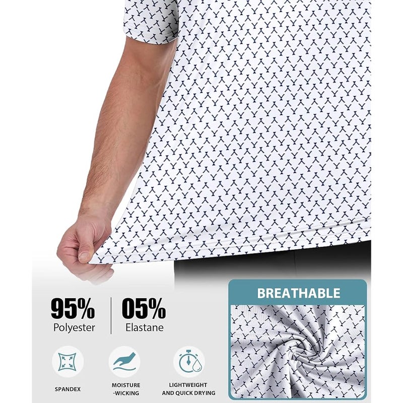 ZITY Mens Golf Shirts Short Sleeve Print Patterns Performance Moisture Wicking Polo Shirt - Image 4