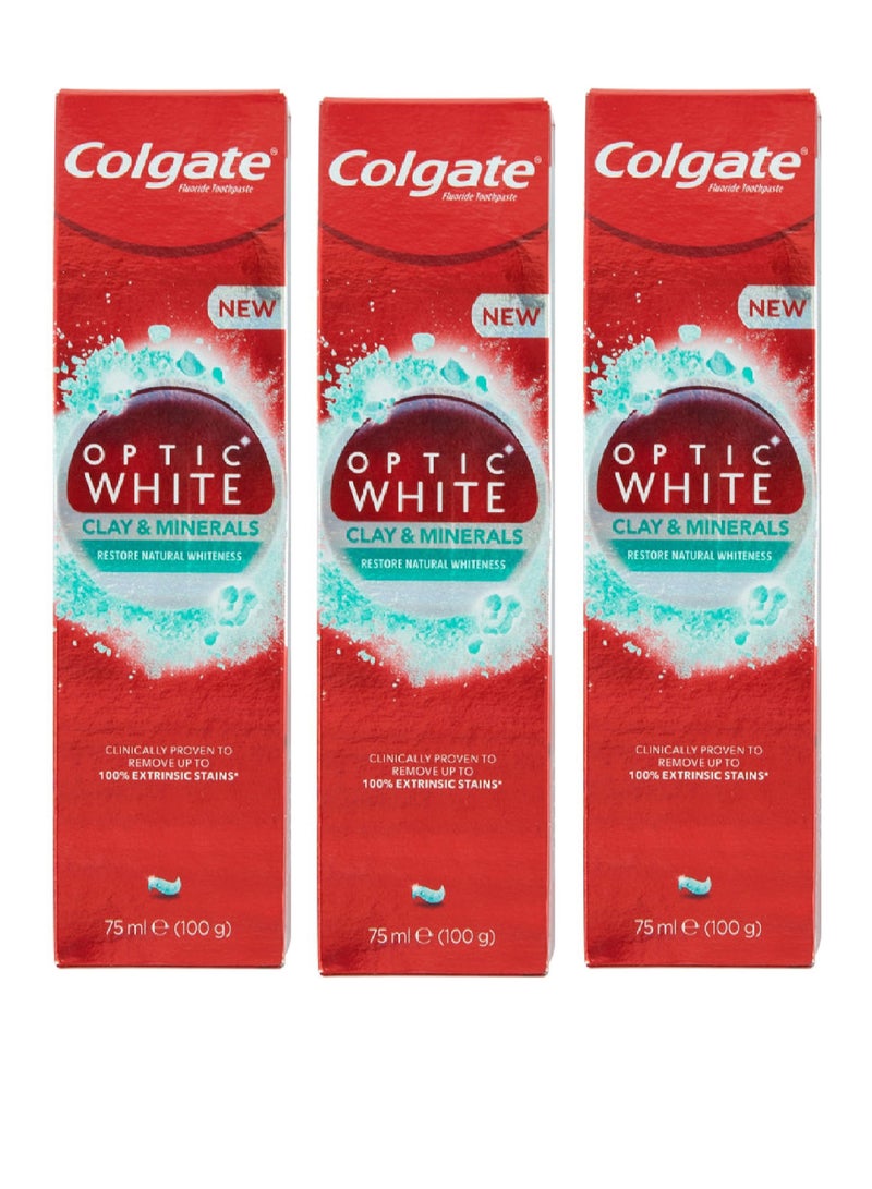 Colgate 3 Piece Set Optic White Clay and Minerals Remove Stains and Restore Natural Whiteness Mint 3X75 ml - Image 1